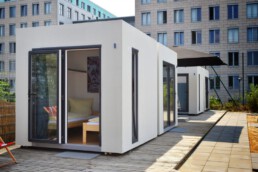 exterior view of a 2-bed cube with twin beds